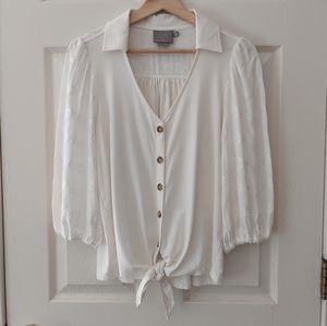 Vanessa Virginia Anthropologie Ivory Lenora Tied Knit Blouse Top Size XS